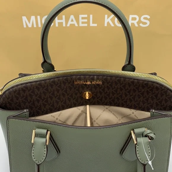 MICHAEL KORS DARIA LARGE SATCHEL ARMY GREEN / BROWN SIGNATURE COLOR - Picture 8 of 16